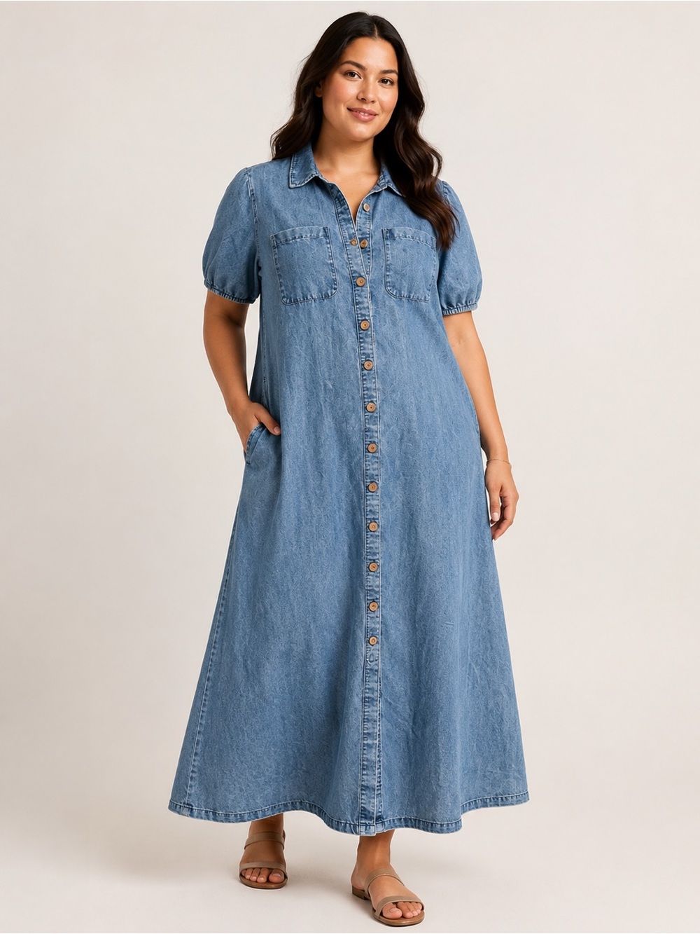 Given Kale Denim Maxi Shirt Dress | Size 1X